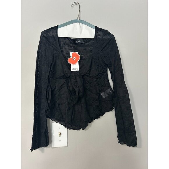 Cider Lace Floral Knotted Long Sleeve Top Curve - Picture 5 of 5